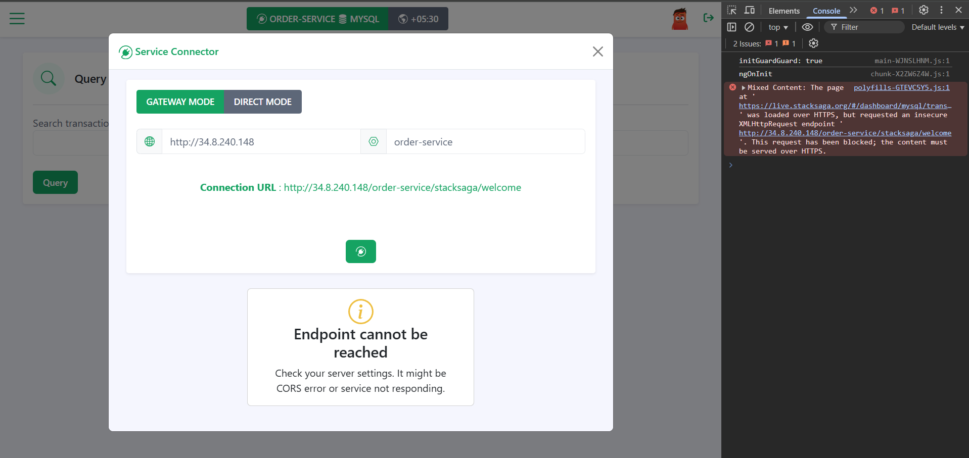 stacksaga demo k8s mixed content error