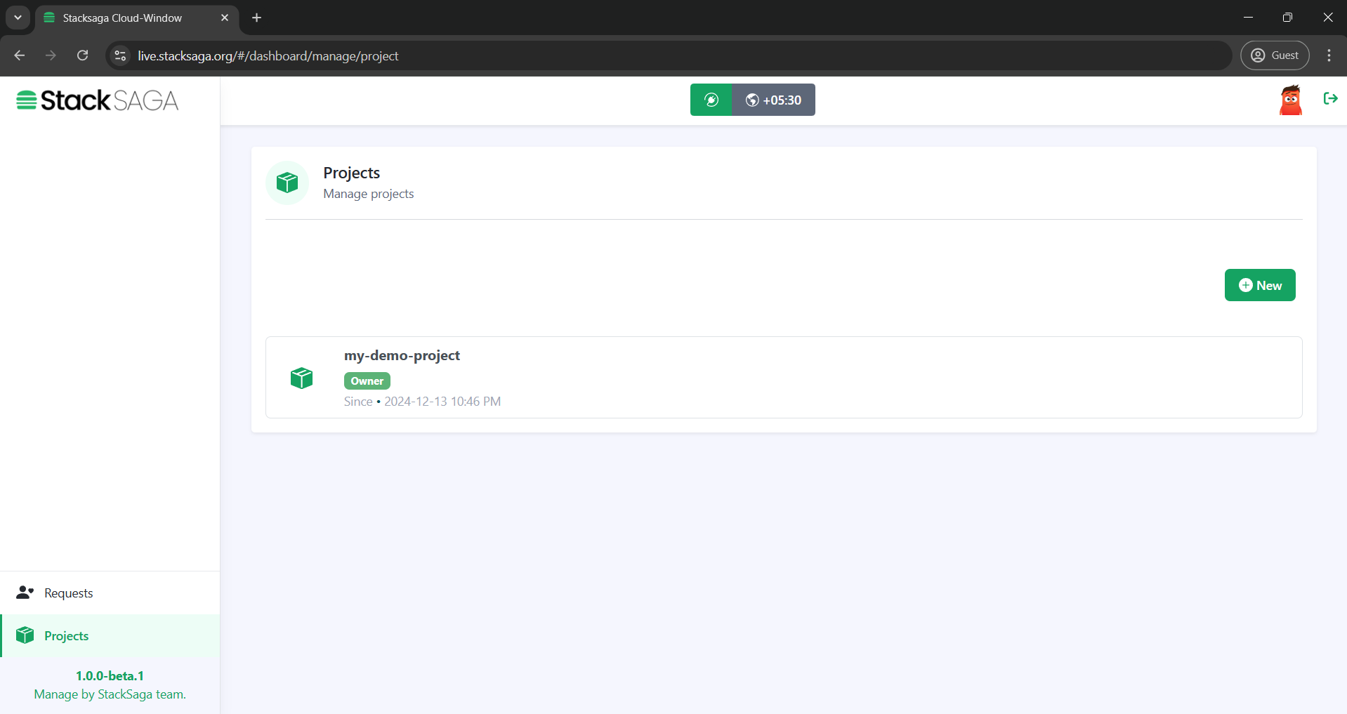 stacksaga trace window after creating new project