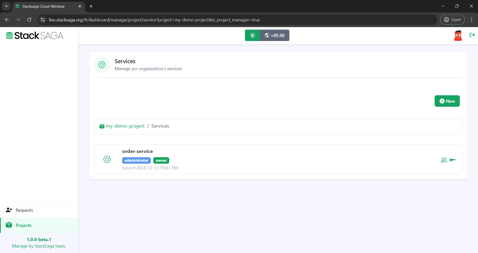stacksaga trace window after creating new service